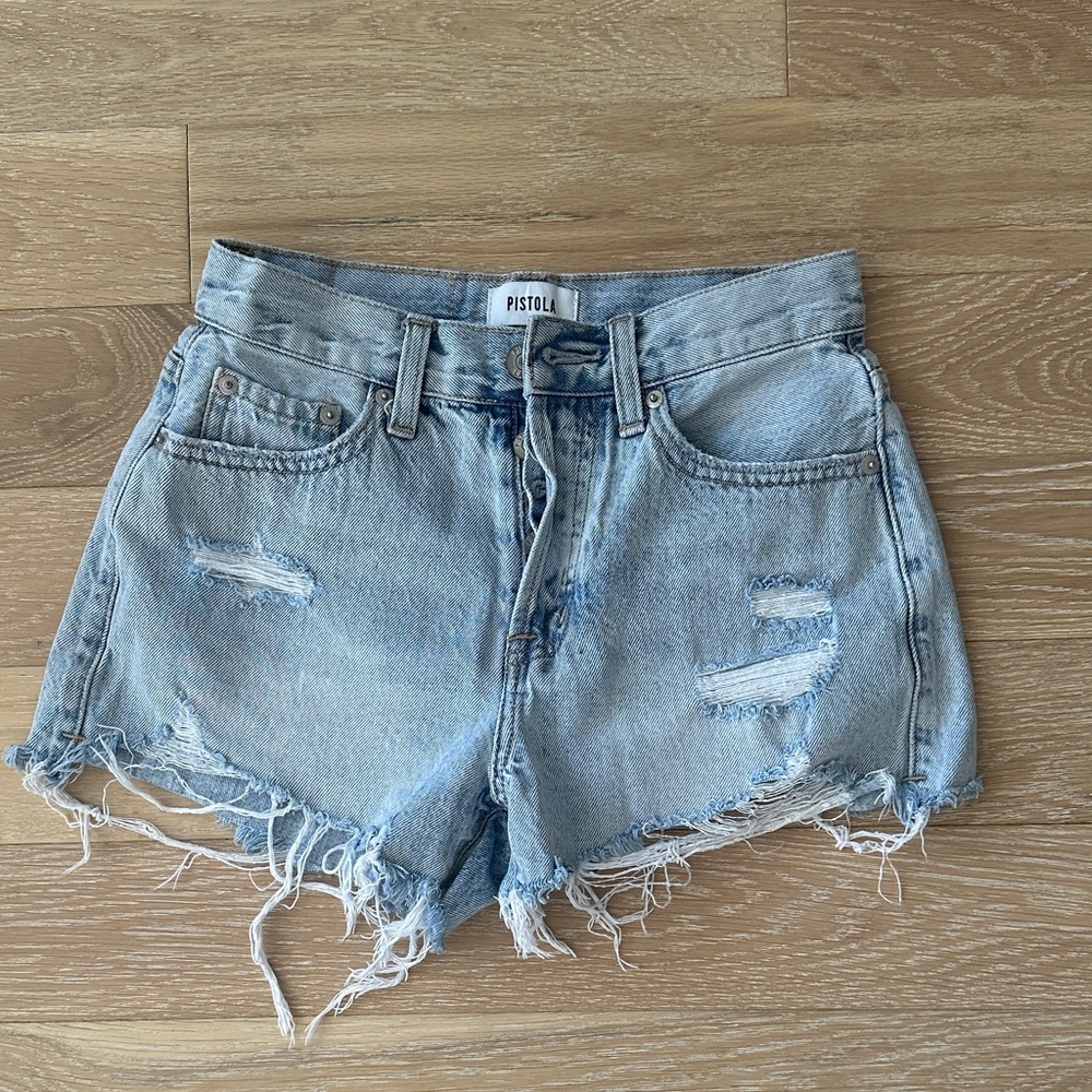 pistola Light Wash Distressed Denim Jean Shorts